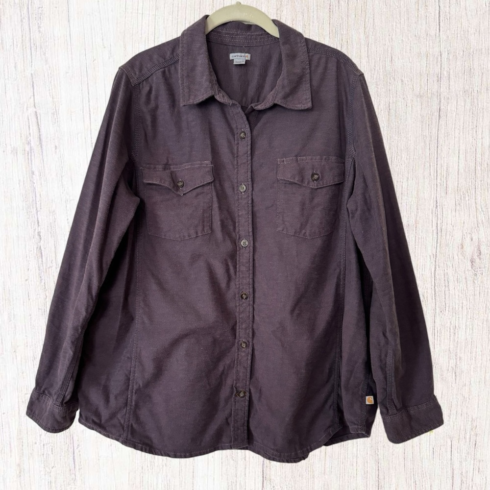 Carhartt Women’s Solid Hamilton Rugged Flex Button Down Shirt in Sparrow size XL
